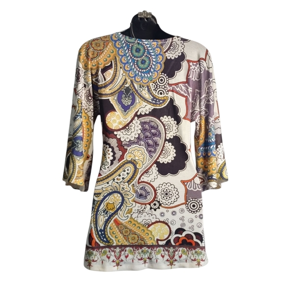 Citi Life Women's Multicolor Paisley Print V-Neck 3/4 Sleeve Top Sweater Size M - Picture 2 of 9